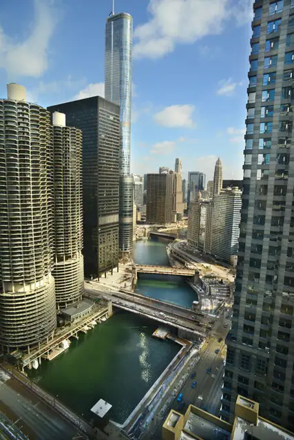 View of Chicago skyline and river